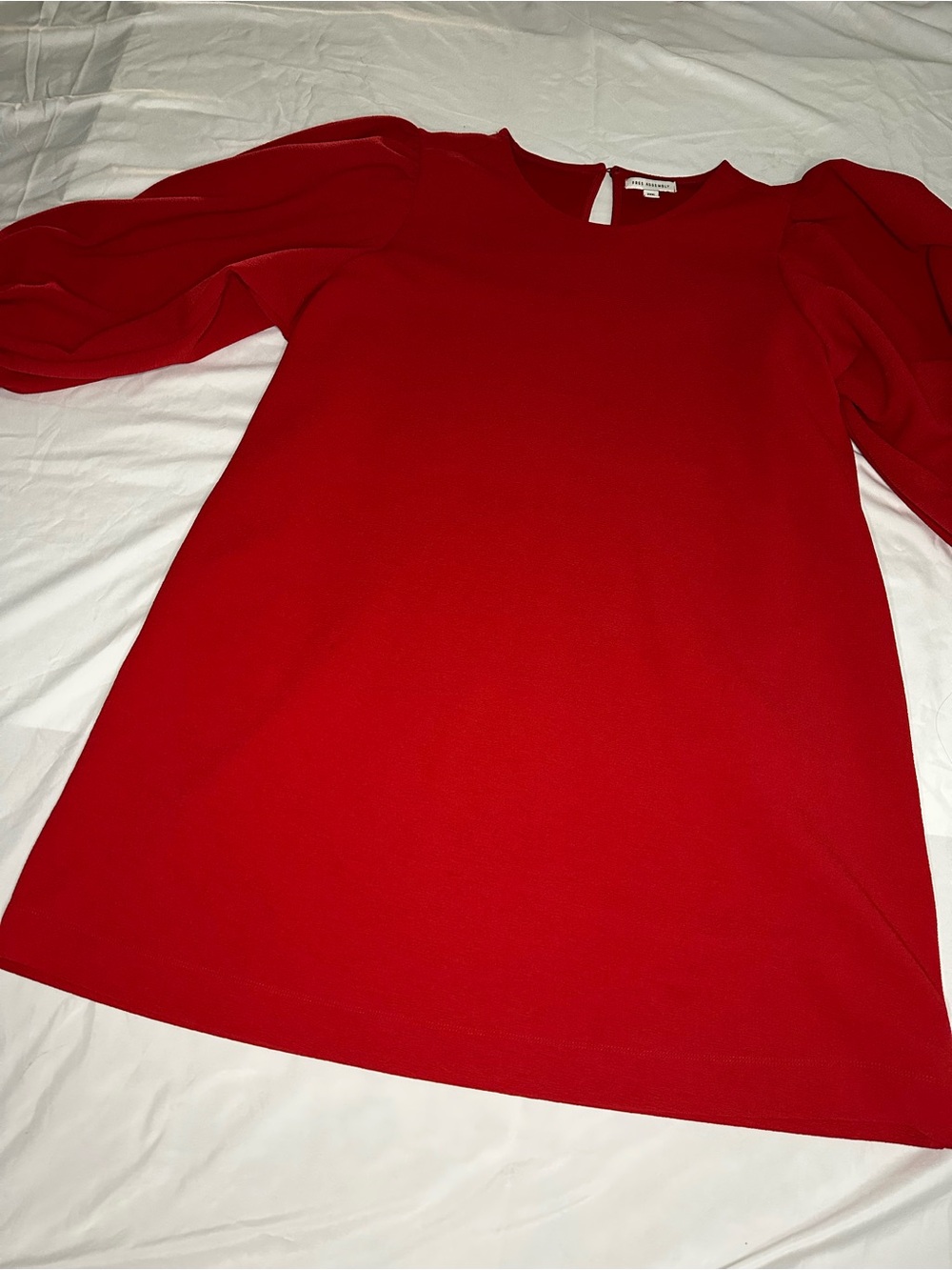 Womens Red Long Sleeve‎ Tunic Dress with Puff Sleeves